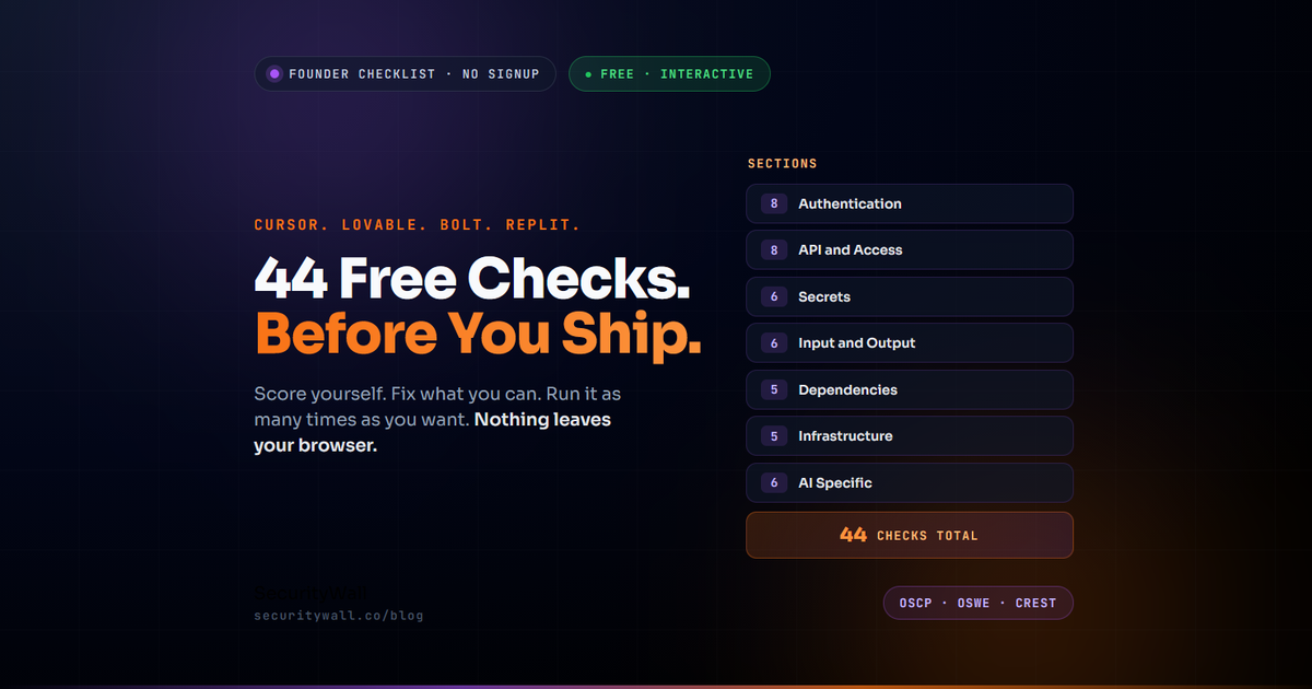 Vibe Coding Security Checklist: 44 Checks Before Ship